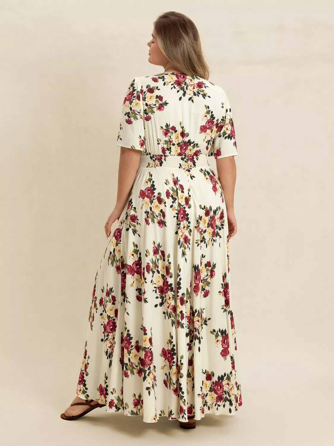 Plus Size Floral Flutter Sleeve Maxi Dress with Button Front -