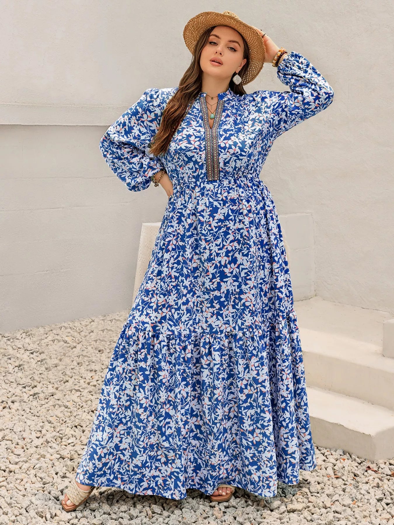 Plus Size Floral Print Bohemian Maxi Dress -