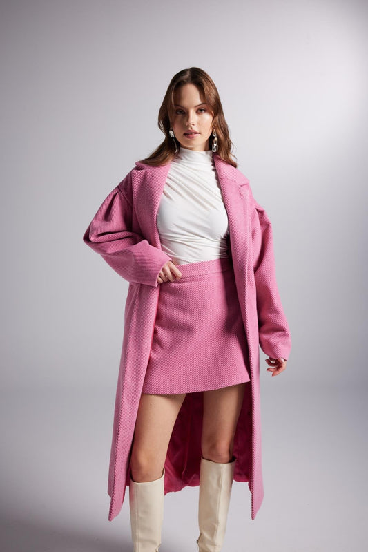 Belted Single Buttoned Maxi Pink Cashmere Mira Trench Coat Pink Acrylic - Trench Coats