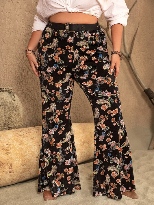 Plus Size Wide Leg Printed Pants Black -
