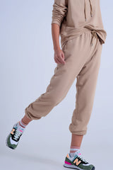 Adjustable waistband joggers in beige