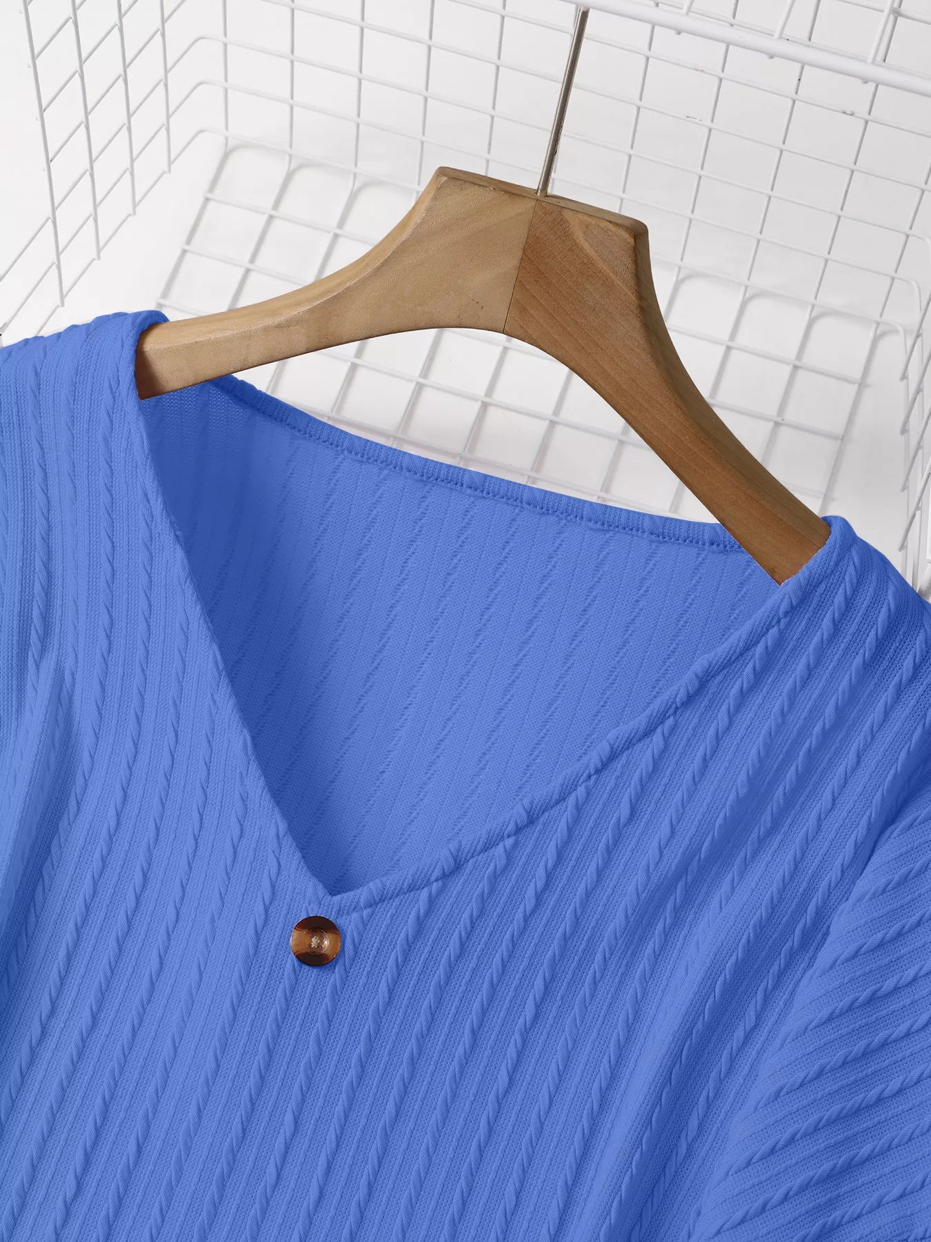 Plus Size V-Neck Dropped Shoulder Blouse -