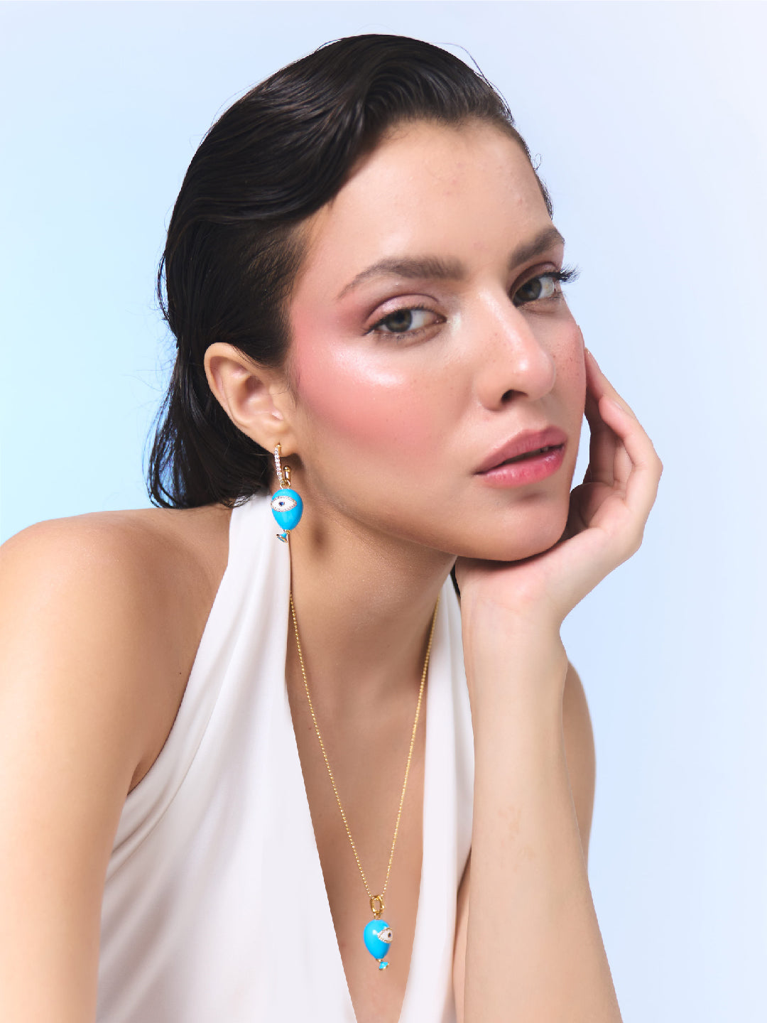 Sahi London Age of Innocence Blue Eye Dangle Earrings - EARRINGS