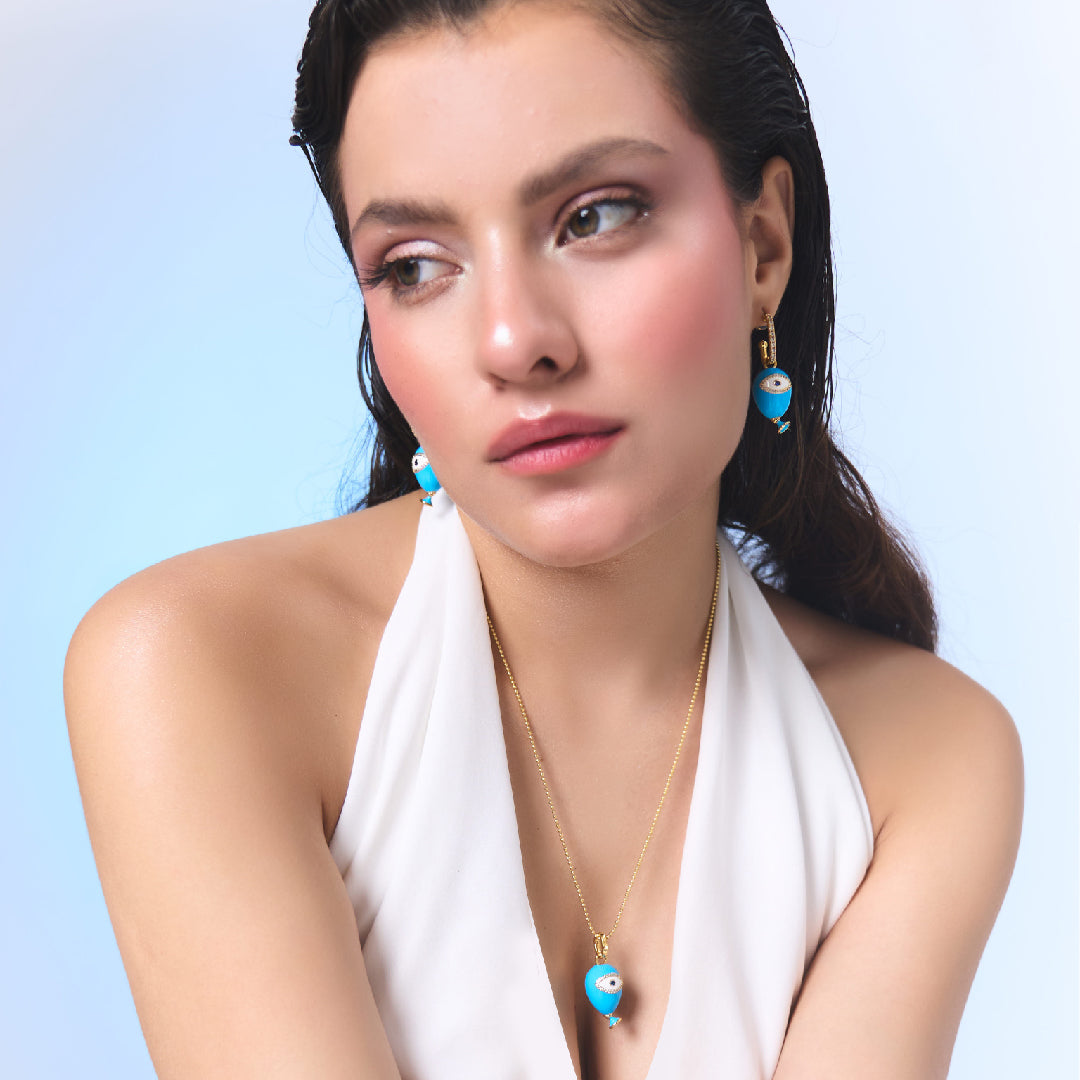 Sahi London Age of Innocence Blue Eye Dangle Earrings - EARRINGS
