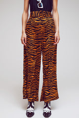 Pantalon coupe droite à imprimé animal avec ceinture à boucle large