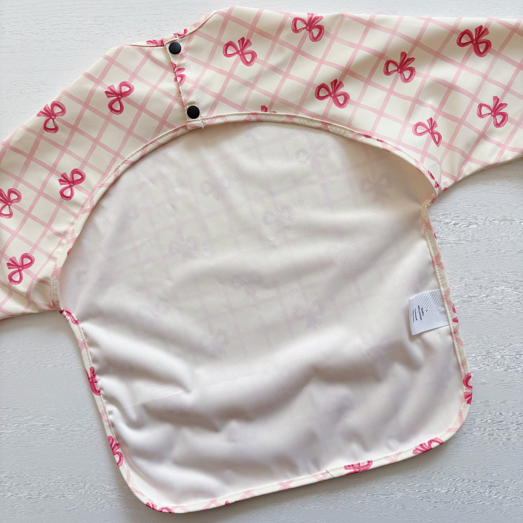 Long Sleeved Baby Bib - Pink Bow - Bibs