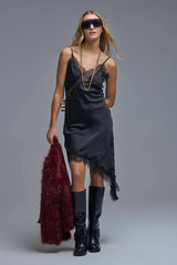 Asymetrical Satin Lace Dress in black