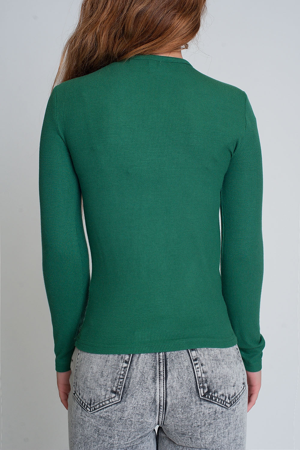 Asymmetric neck sweater in green - Jumpers