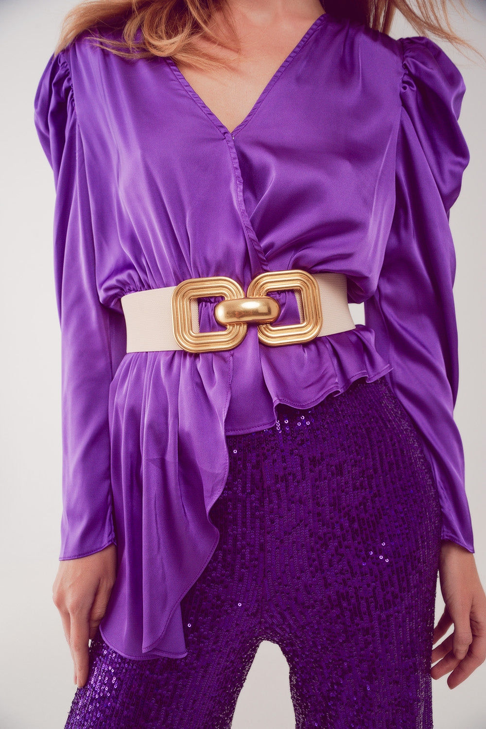 Asymmetric puff sleeve blouse in purple - Blouses
