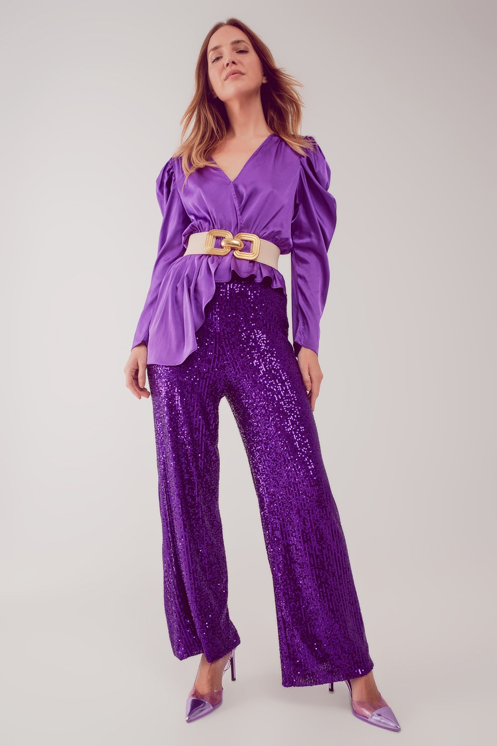 Asymmetric puff sleeve blouse in purple - Blouses