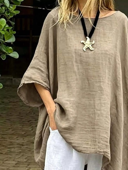 Full Size Loose Fit Asymmetrical Hem Top Plus Size - Tops