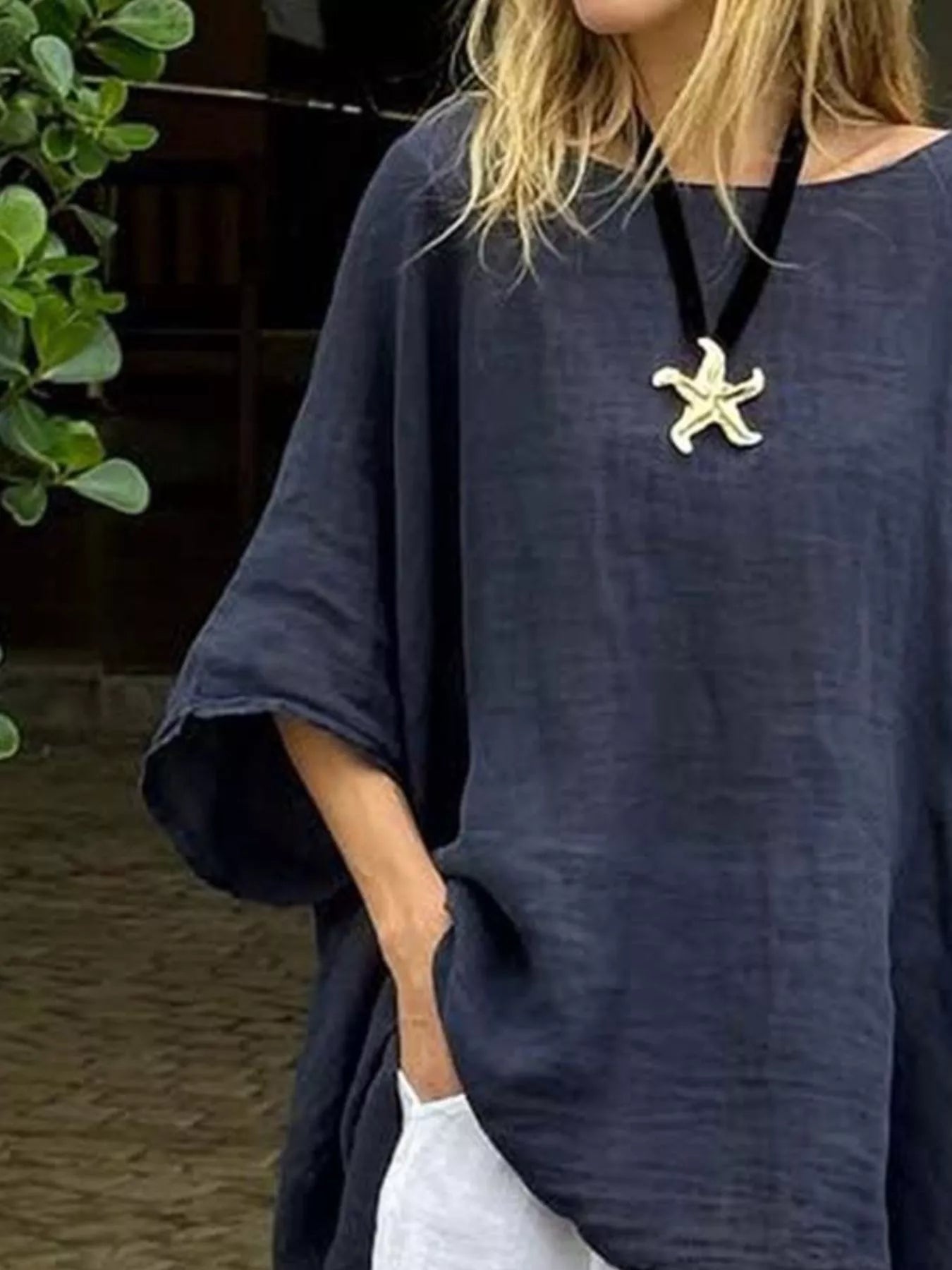 Trendsi asymmetrical hem top in navy with relaxed fit and casual style for everyday wear