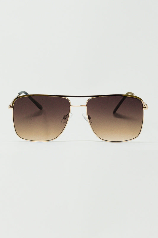 Aviator Vintage Sunglasses With Golden Rim in Tan - Sunglasses