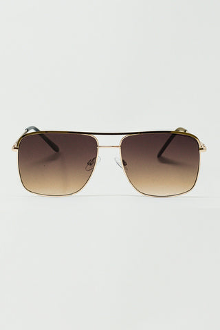 Aviator Vintage Sunglasses With Golden Rim in Tan
