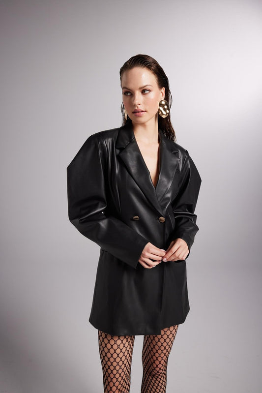 Dealer Black Vegan Leather Blazer Jacket Black Faux Leather - Jackets & Blazers
