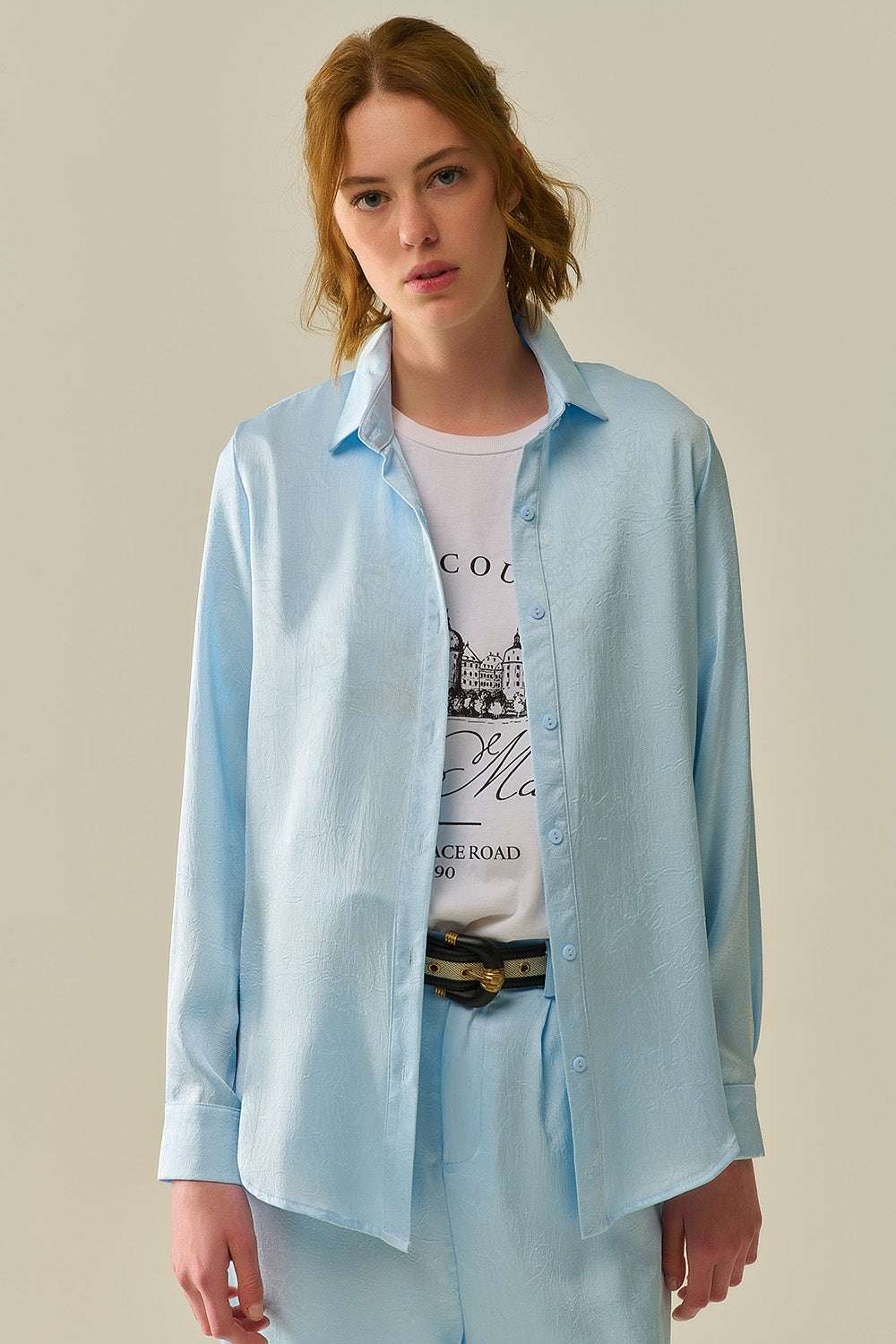 Baby Blue Buttoned Shirt in satin - Shirts