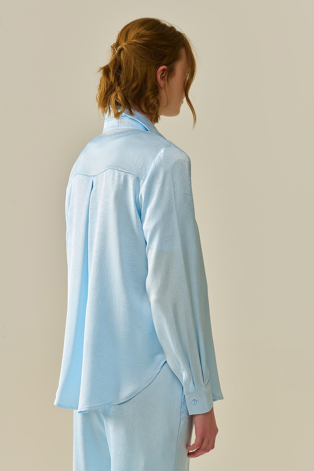 Baby Blue Buttoned Shirt in satin - Shirts