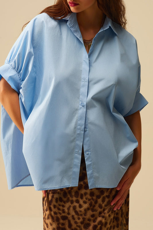 Baby Blue oversized blouse with short sleeve - Shirts