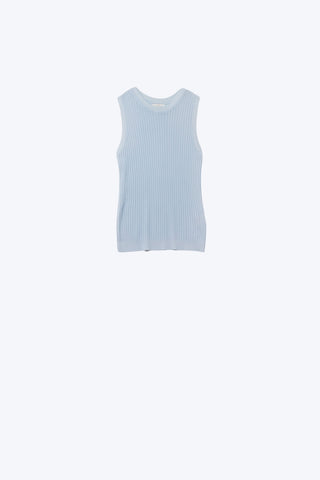Blusa de malha canelada sem mangas azul bebé