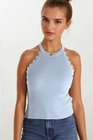 Camisola de alças azul bebé com detalhe canelado nas axilas