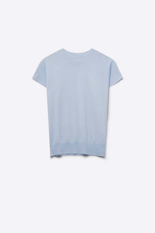 Baby blue turtleneck sweater with fitted short sleeves - Jumpers