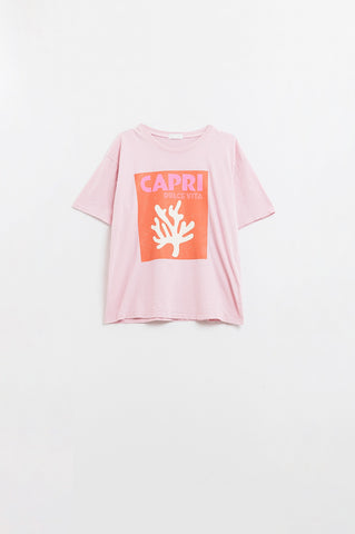 Camiseta Capri Dolce Vita Rosa Bebê Com Estampa Gráfica Laranja