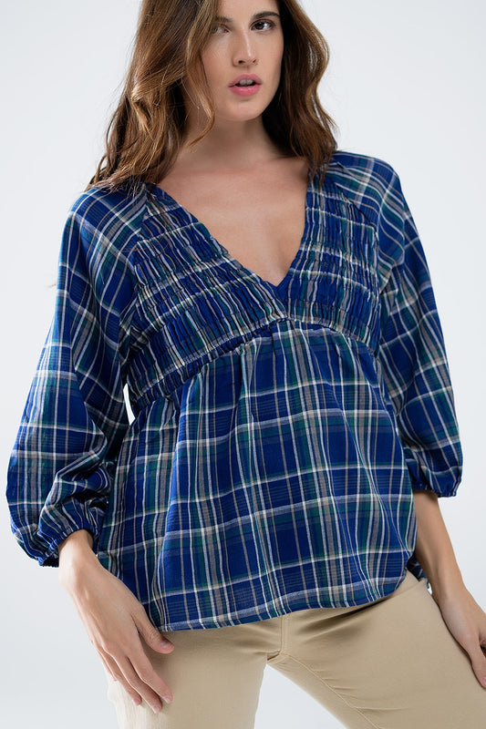 Babydoll Plaid Shirt in Blue and Green - Shirts