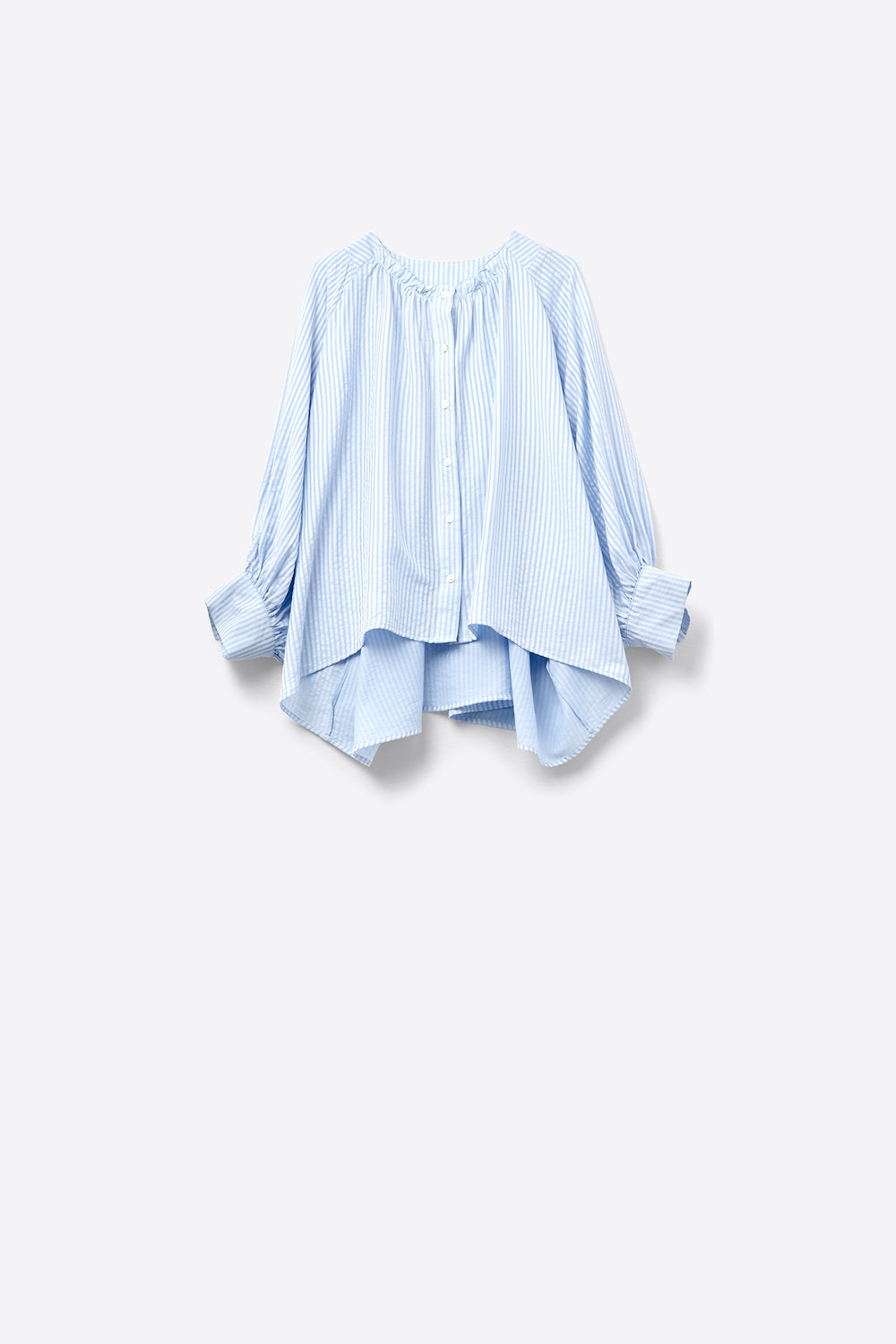 Balloon-Sleeve Striped Blouse in baby Blue - Blouses