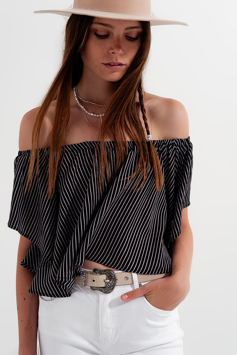 Bardot top in stripe - Tops