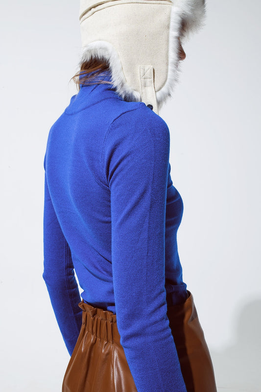 Basic blue fine knit bodycon sweater - Jumpers