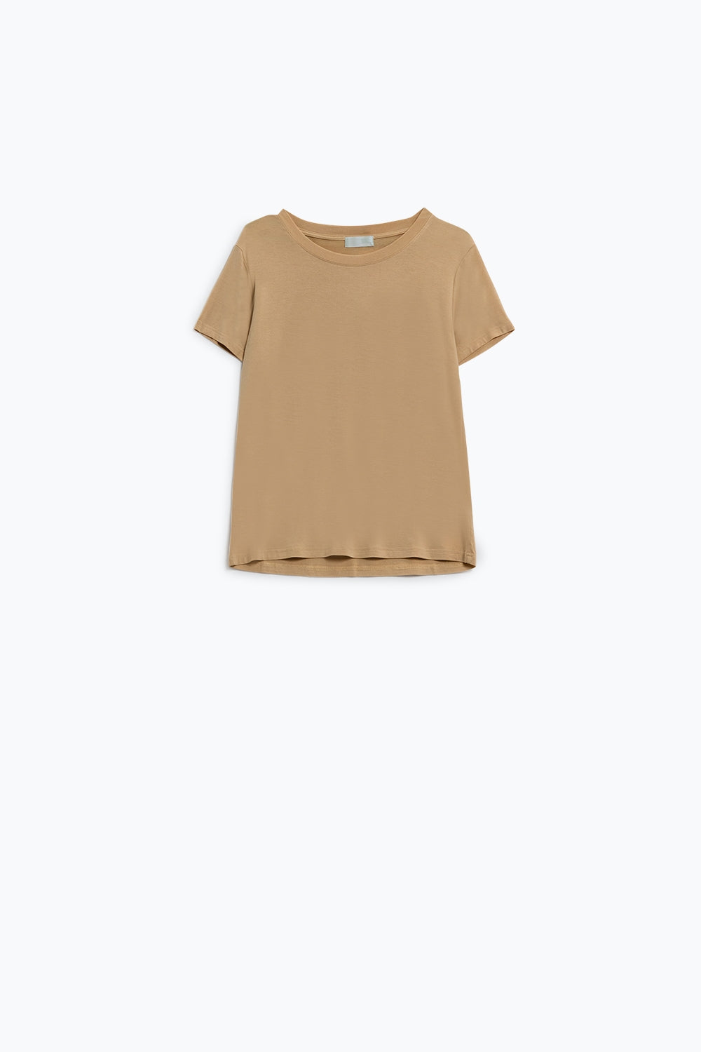 Basic Camel Crew Neck viscose T-shirt - T-shirts