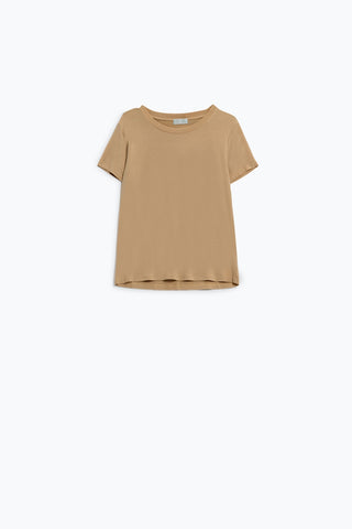 T-shirt basique à col rond en viscose camel