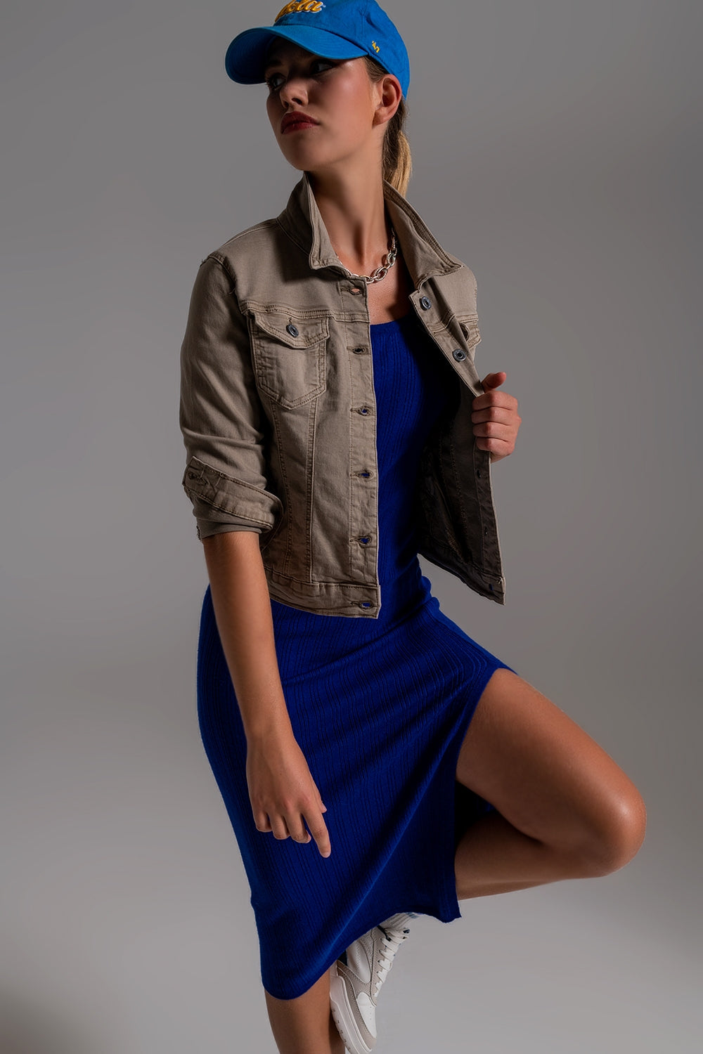 Basic Denim Jacket With Pockets in Beige - Jackets