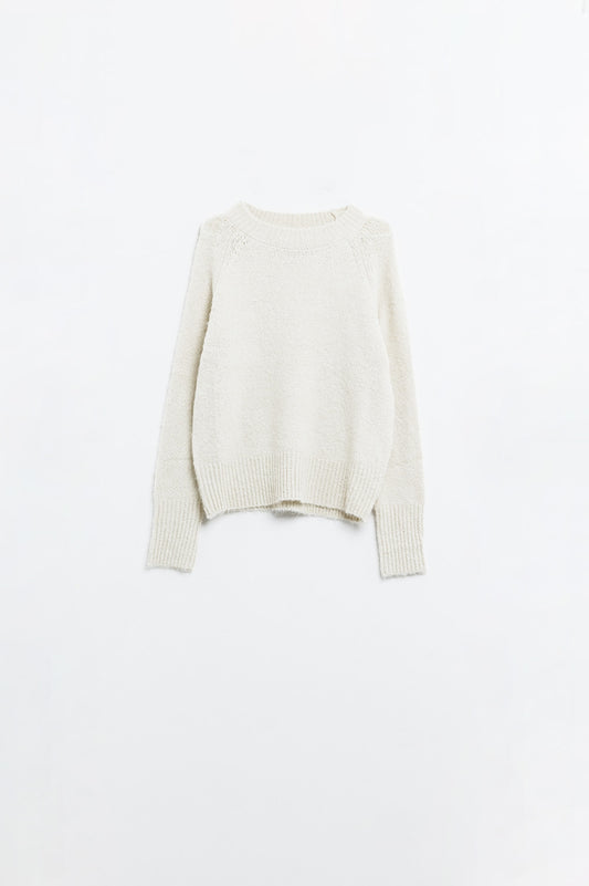 Basic Knited Crew Neck Sweater in cream color - Jumpers