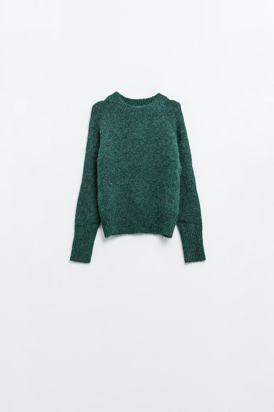 Basic Knited Crew Neck Sweater in Emerald Green - Jumpers