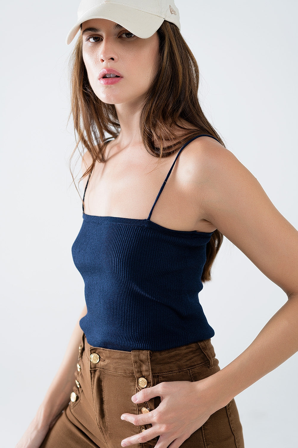 Basic knitted Top In navy With Thin Straps - Tops