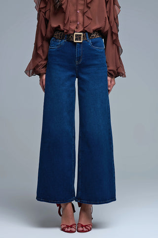 Basic Stretch Jeans with Wide Leg in Deep Blue