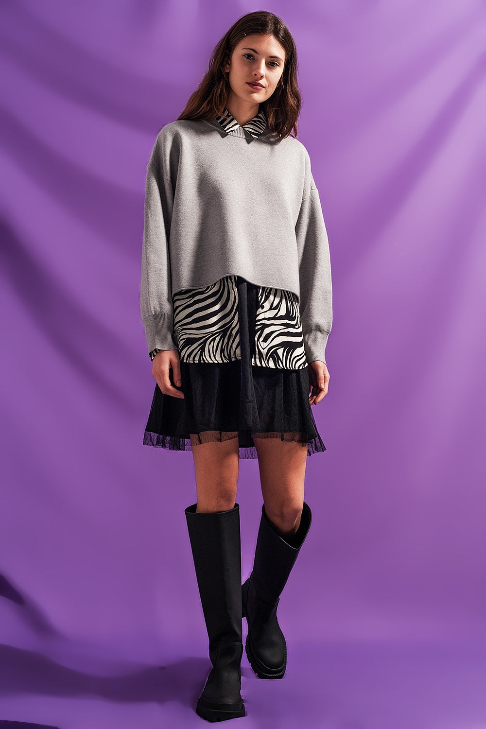 Batwing cropped jumper in grey - Jumpers