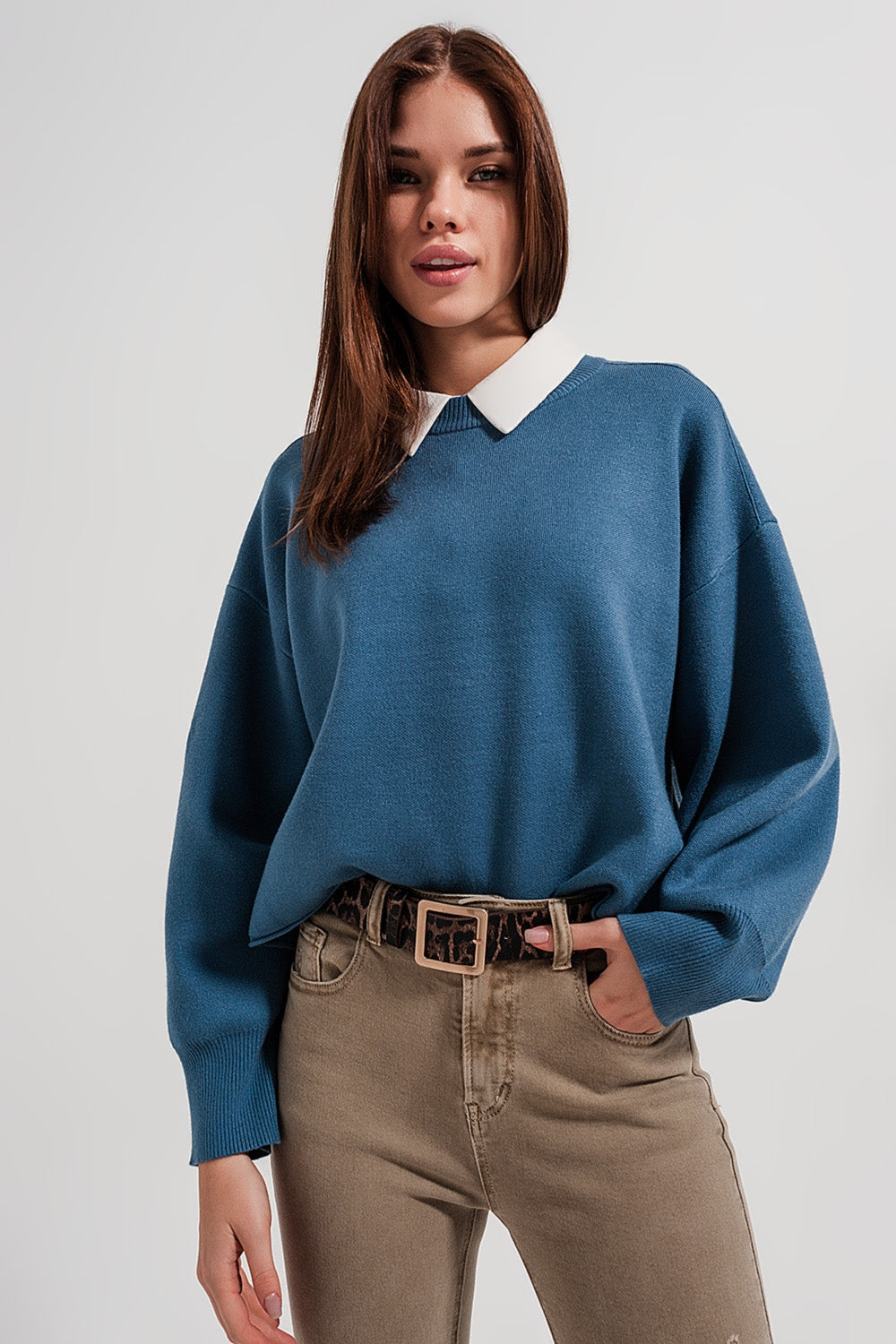 Batwing cropped jumper in navy - Jumpers