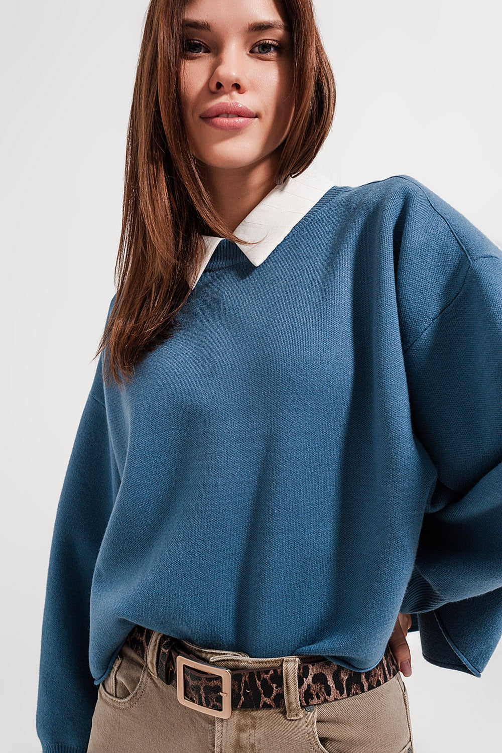 Batwing cropped jumper in navy - Jumpers