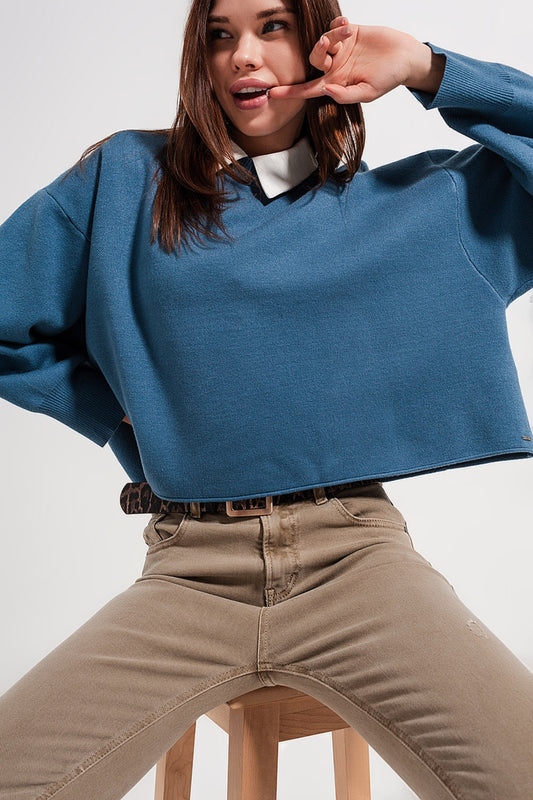 Batwing cropped jumper in navy - Jumpers