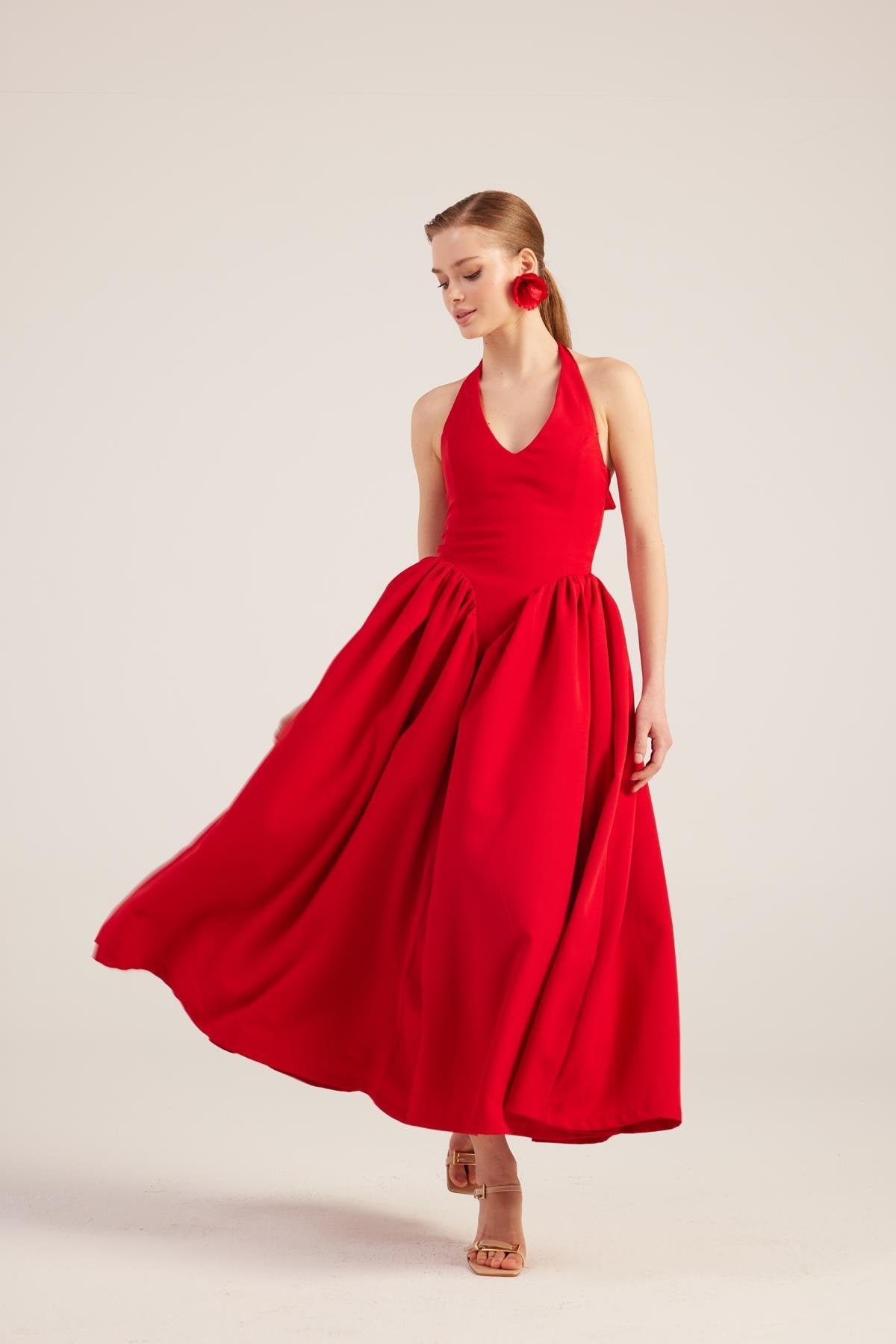 Ophelia Red Princess Style Maxi Dress - Halter Dresses