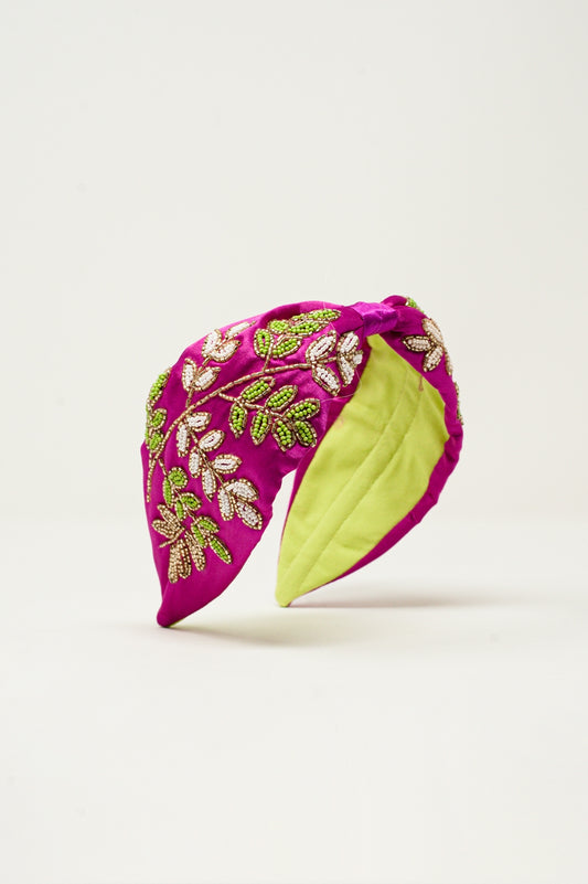Beaded flower hair band in purple - Headbands