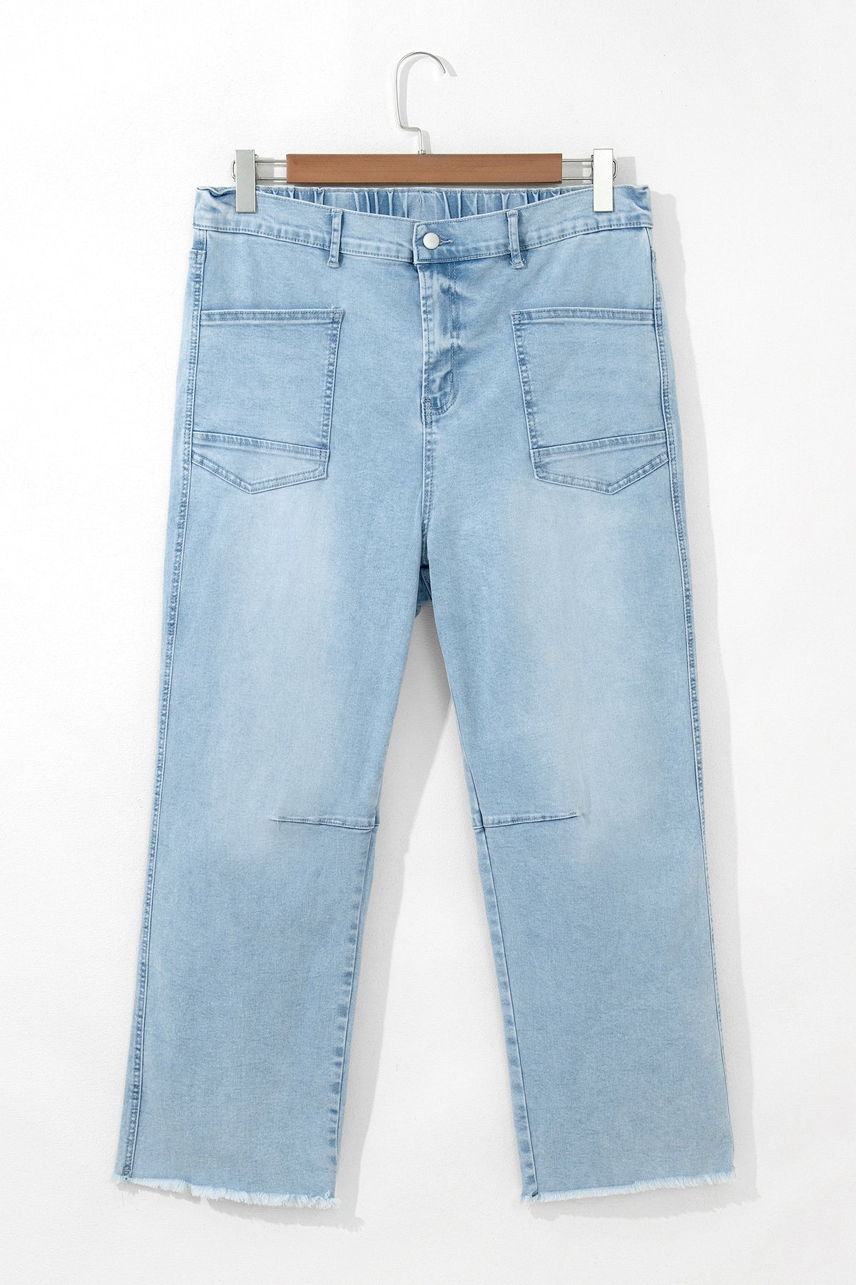Beau Blue Plus Size Seam Detail Patch Pocket Raw Cut Shift Jeans - Plus Size/Plus Size Bottoms