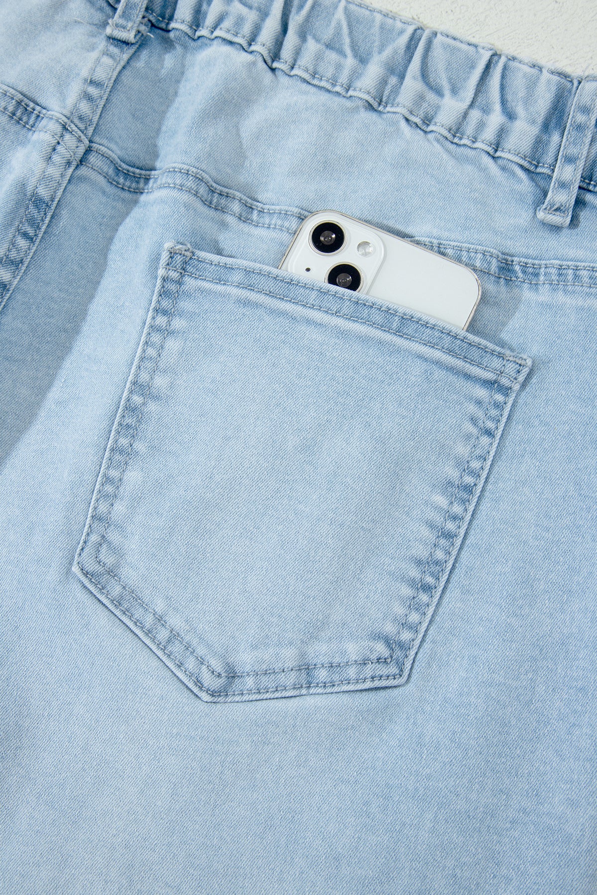 Beau Blue Plus Size Seam Detail Patch Pocket Raw Cut Shift Jeans - Plus Size/Plus Size Bottoms