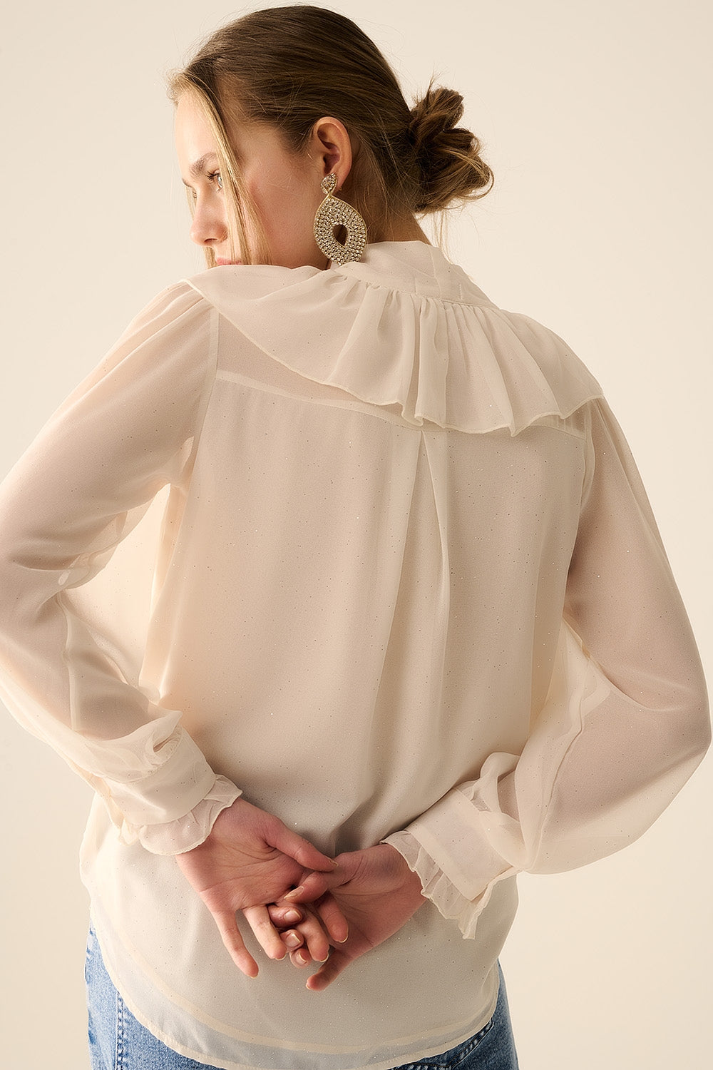 Beige chiffon shirt with bow detail - Shirts