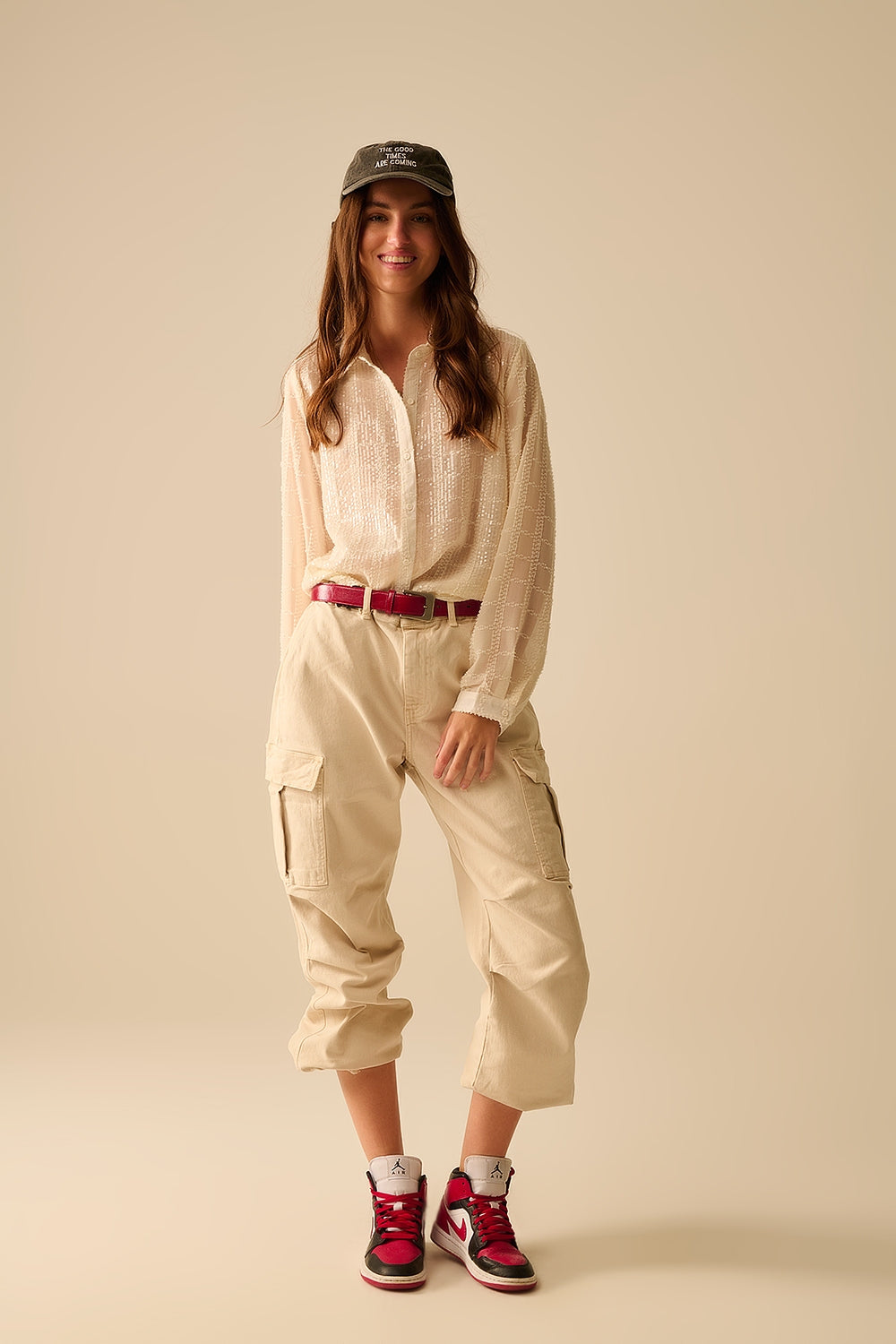 beige chiffon shirt with sequin detail - Shirts