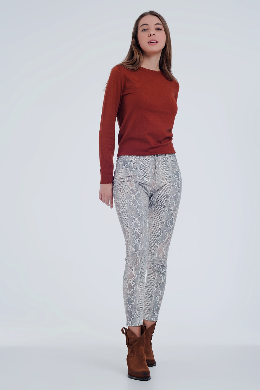 beige coloured pants with snake print - Trousers