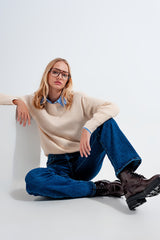 Suéter bege gola redonda