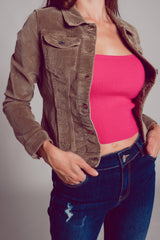 Veste courte en velours côtelé beige